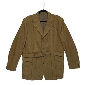 Moss Bros Roberts of Selkirk Pure New Wool Norfolk Jacket Vintage Mens 42R Brown